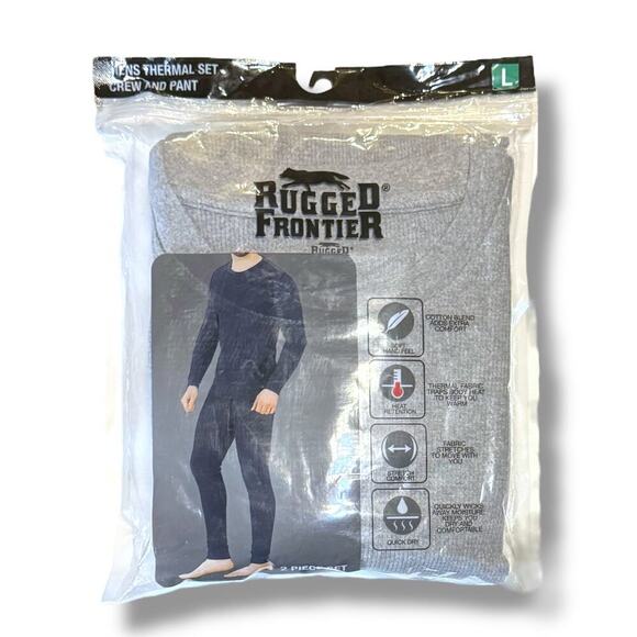 NWT Rugged Frontier Thermal Set Mens Gray Waffle Quick Dry Crew and Pant Sz L - Picture 1 of 5